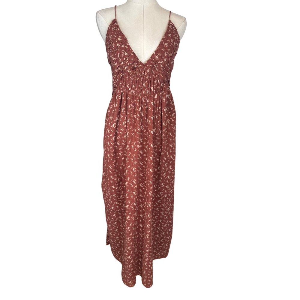 NWT Treasure & Bond L Rust/Mauve Floral Maxi Dress Adjustable Straps Open Back - Picture 3 of 16